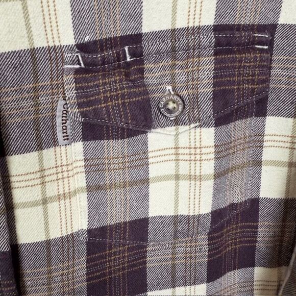 Carhartt Women's Flannel Purple White w/Gold Cotton Chest Pockets Size Large - Picture 2 of 11